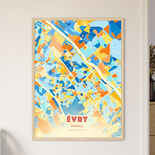 Colorful ÉVRY FRANCE Fine Art Map Blue Orange