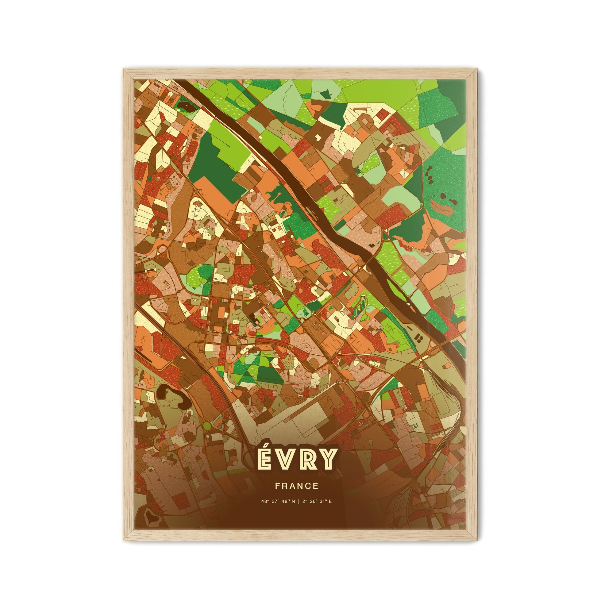 Colorful ÉVRY FRANCE Fine Art Map Farmhouse