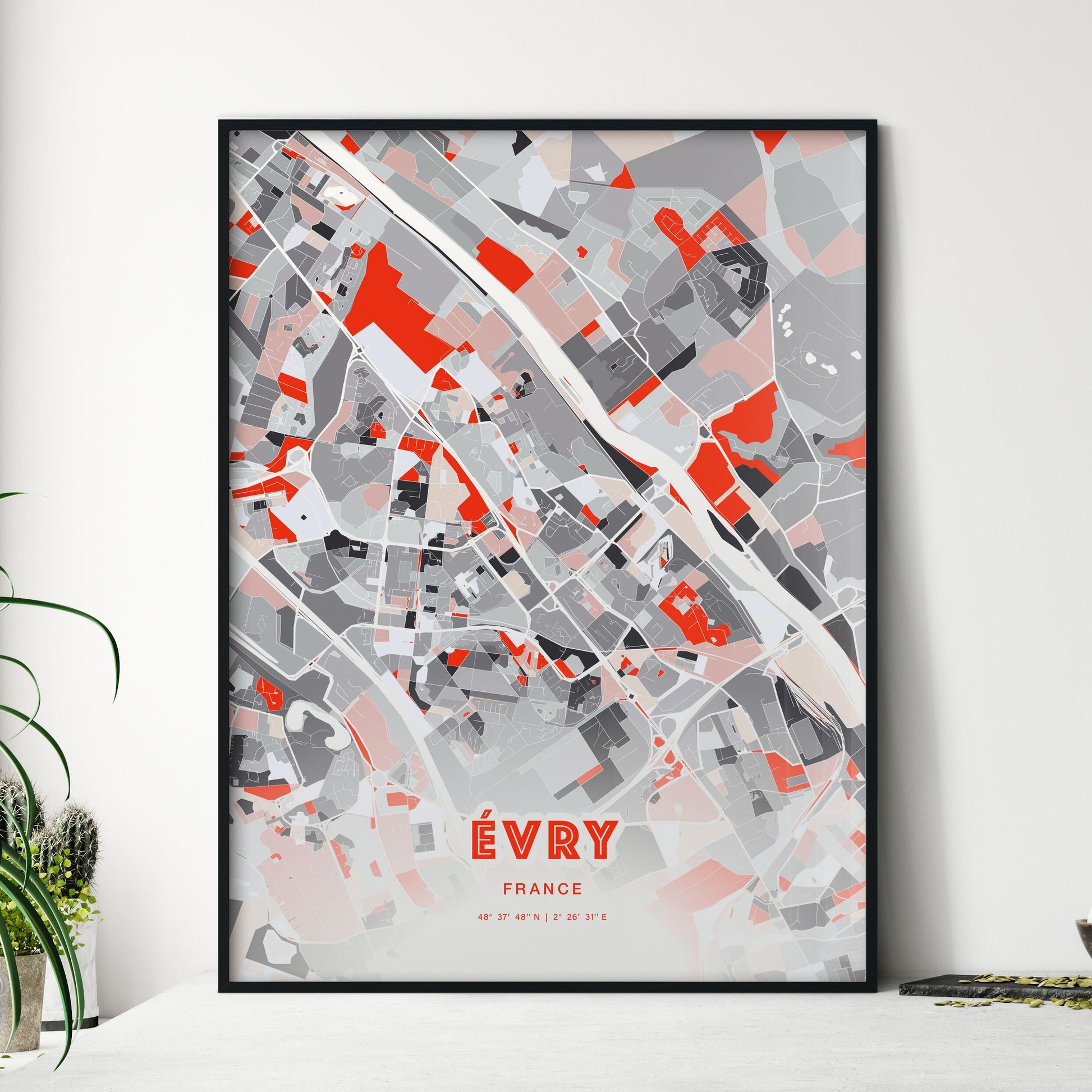 Colorful ÉVRY FRANCE Fine Art Map Modern