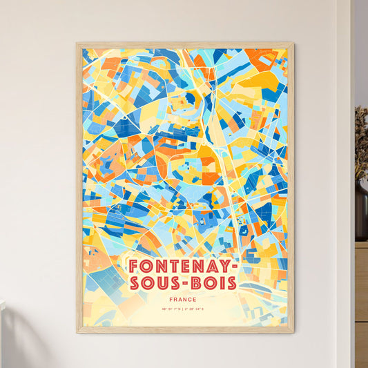 Colorful FONTENAY-SOUS-BOIS FRANCE Fine Art Map Blue Orange