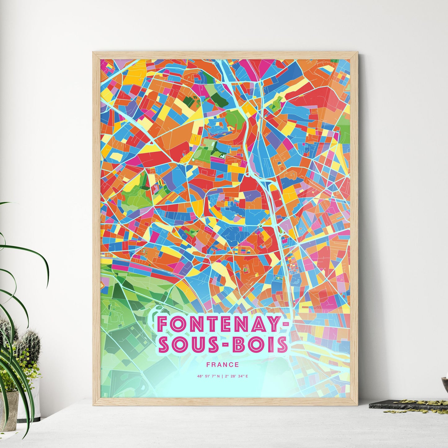 Colorful FONTENAY-SOUS-BOIS FRANCE Fine Art Map Crazy Colors