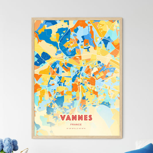 Colorful VANNES FRANCE Fine Art Map Blue Orange