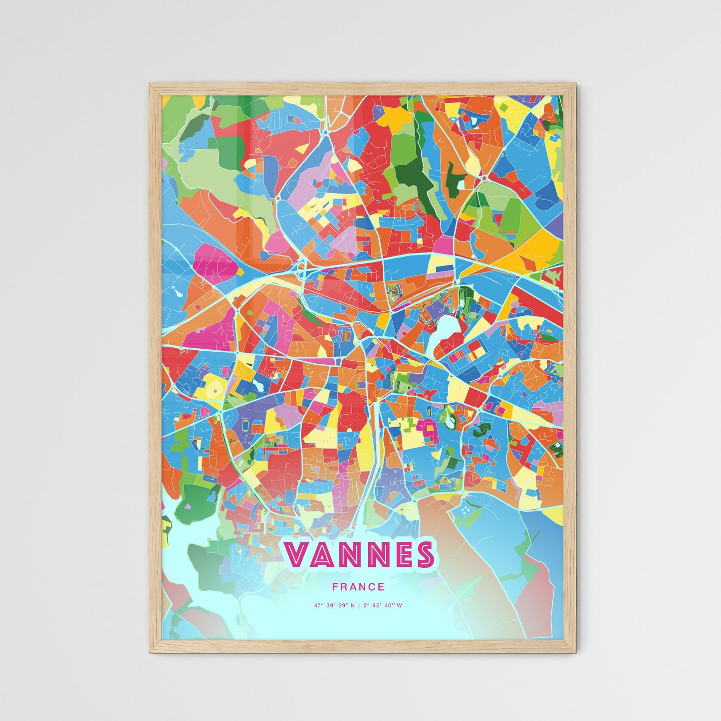 Colorful VANNES FRANCE Fine Art Map Crazy Colors
