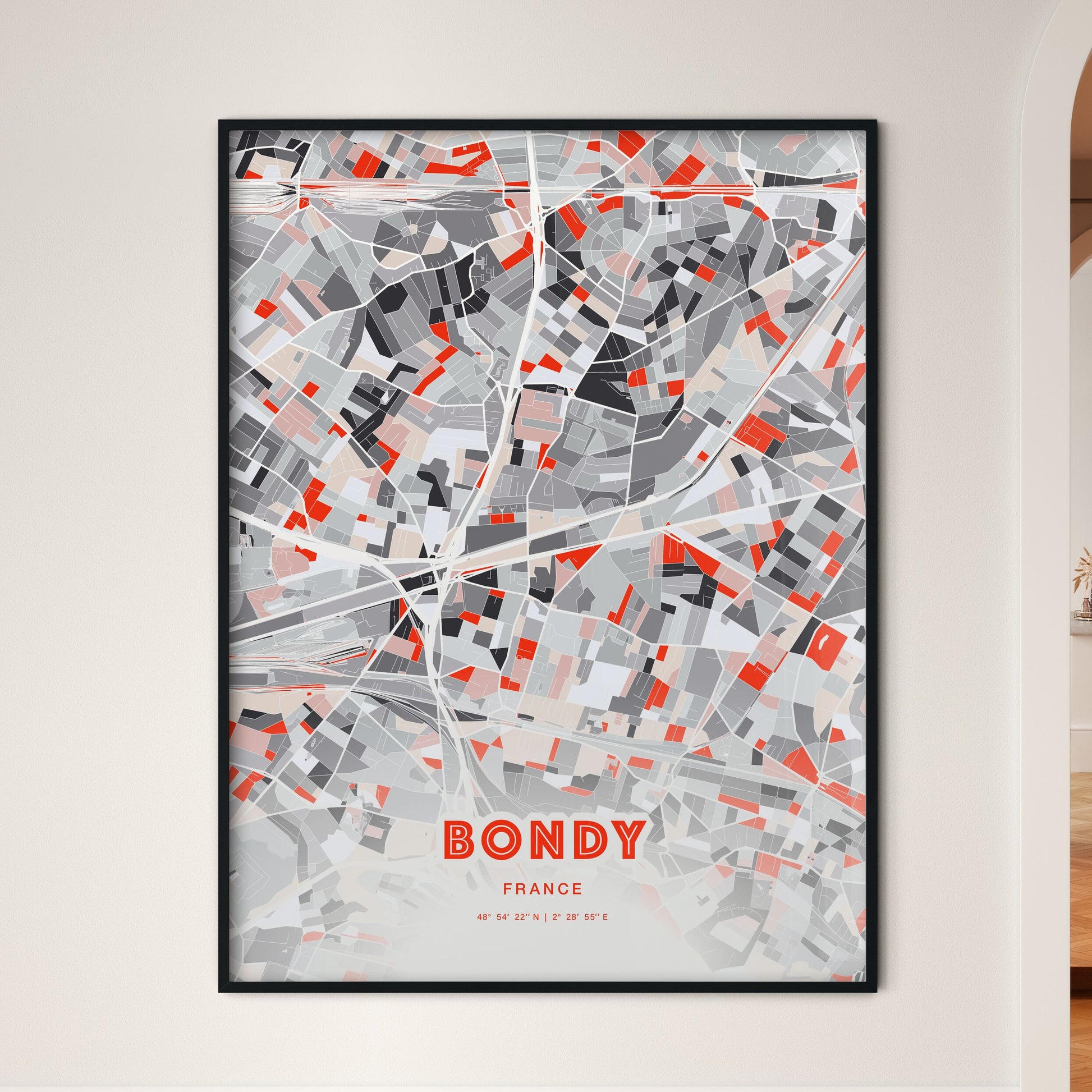 Colorful BONDY FRANCE Fine Art Map Modern