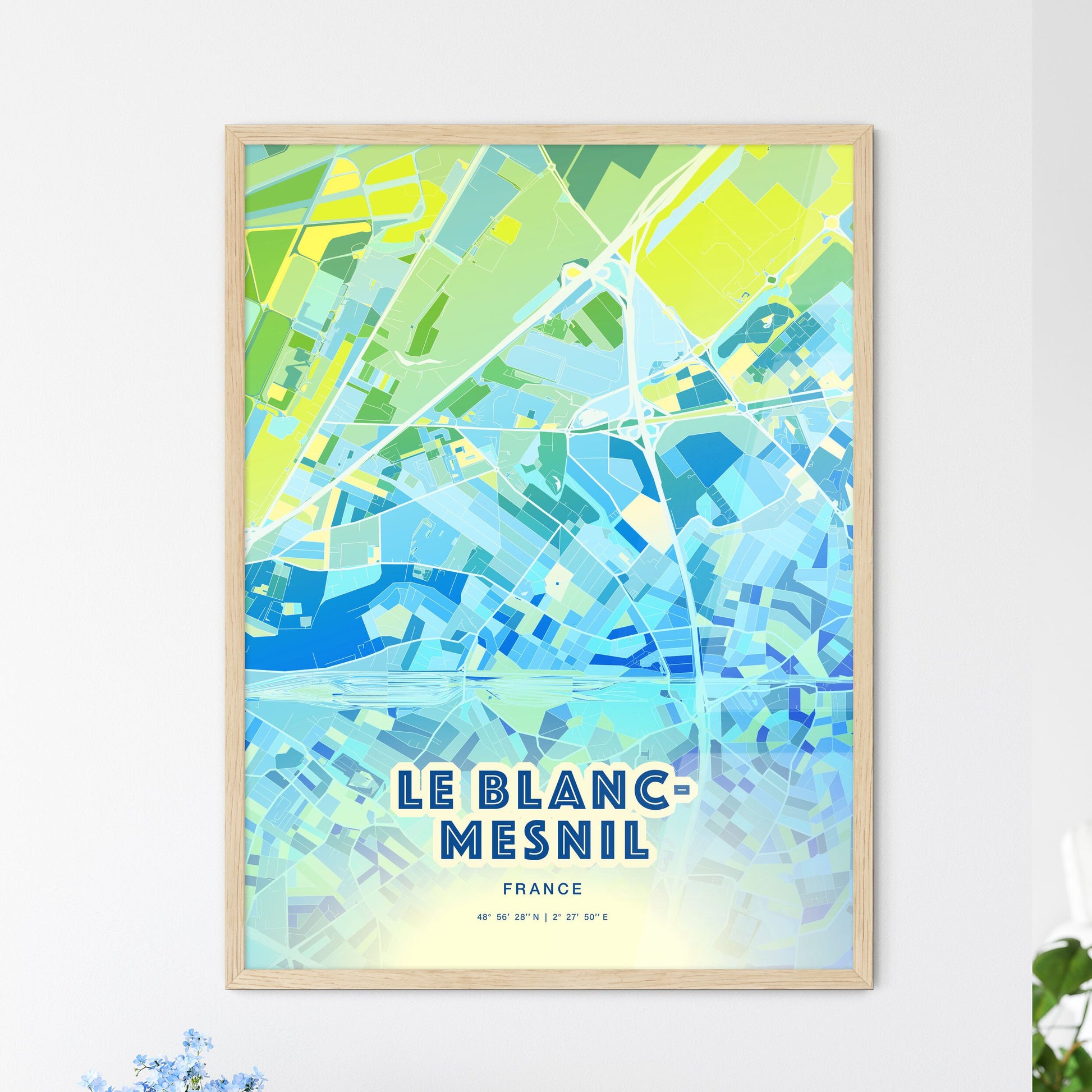 Colorful LE BLANC-MESNIL FRANCE Fine Art Map Cool Blue