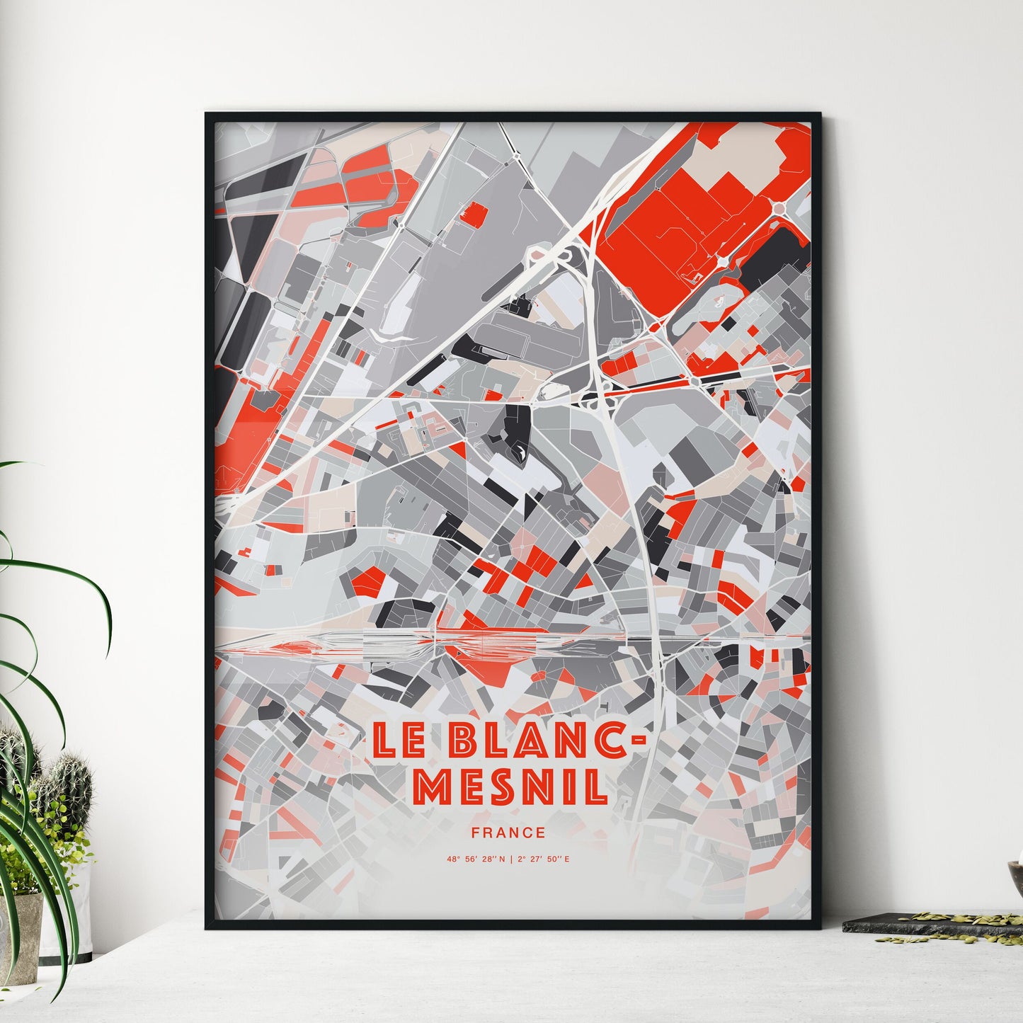 Colorful LE BLANC-MESNIL FRANCE Fine Art Map Modern