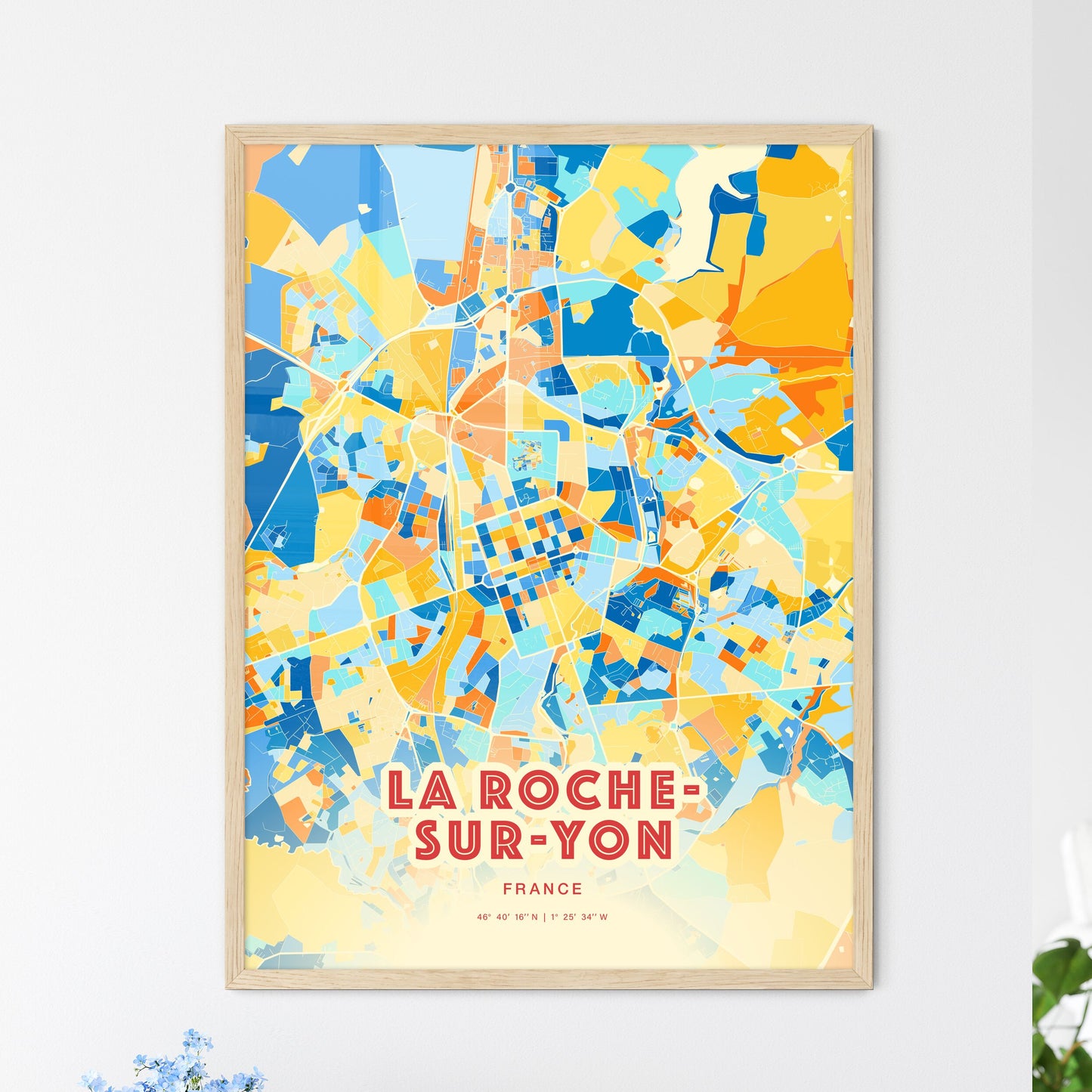 Colorful LA ROCHE-SUR-YON FRANCE Fine Art Map Blue Orange