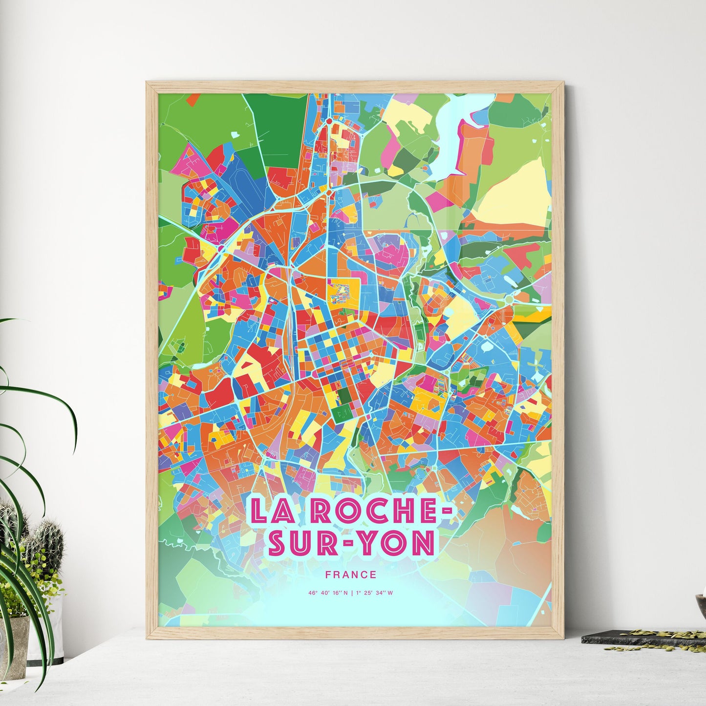 Colorful LA ROCHE-SUR-YON FRANCE Fine Art Map Crazy Colors