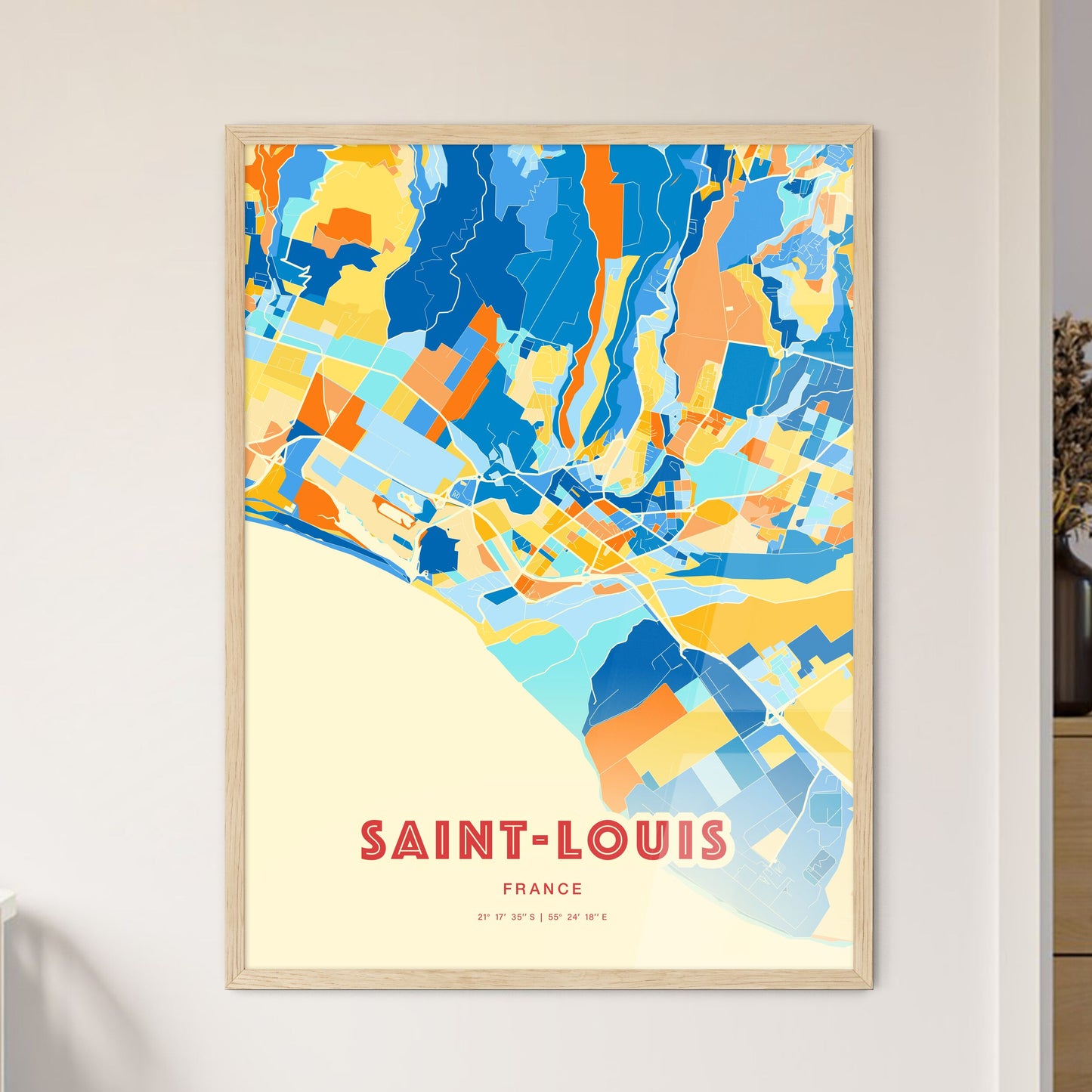 Colorful SAINT-LOUIS FRANCE Fine Art Map Blue Orange