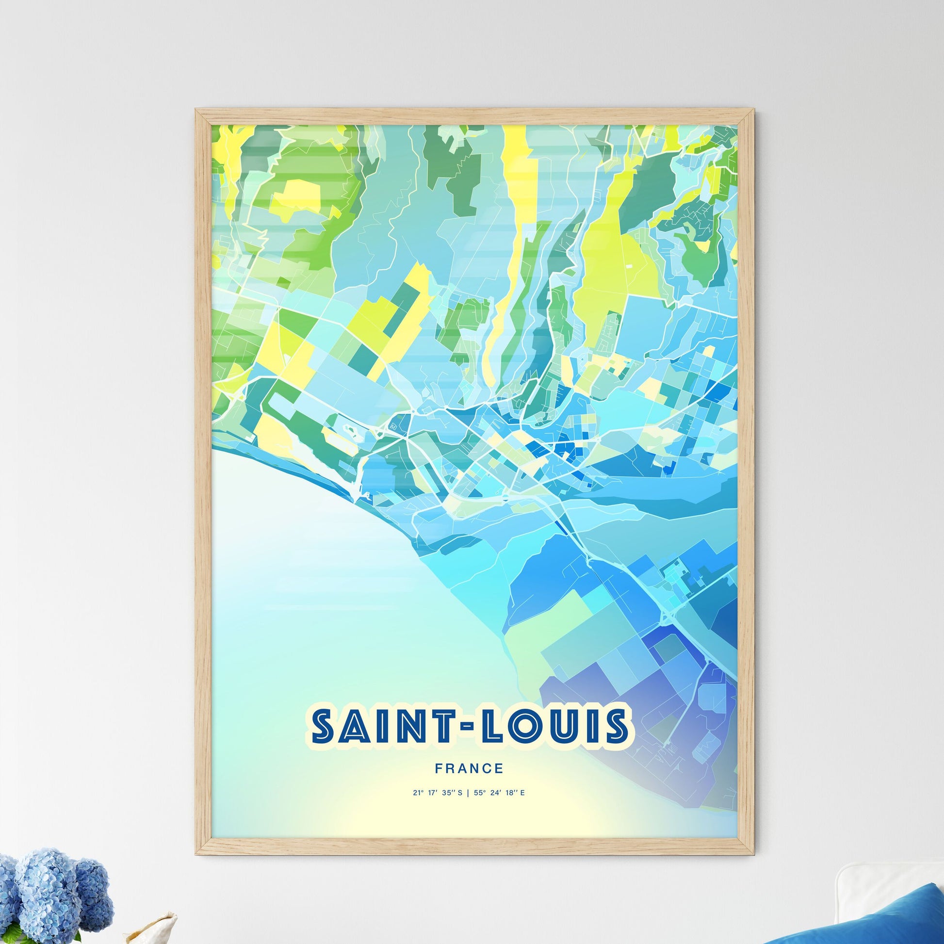 Colorful SAINT-LOUIS FRANCE Fine Art Map Cool Blue