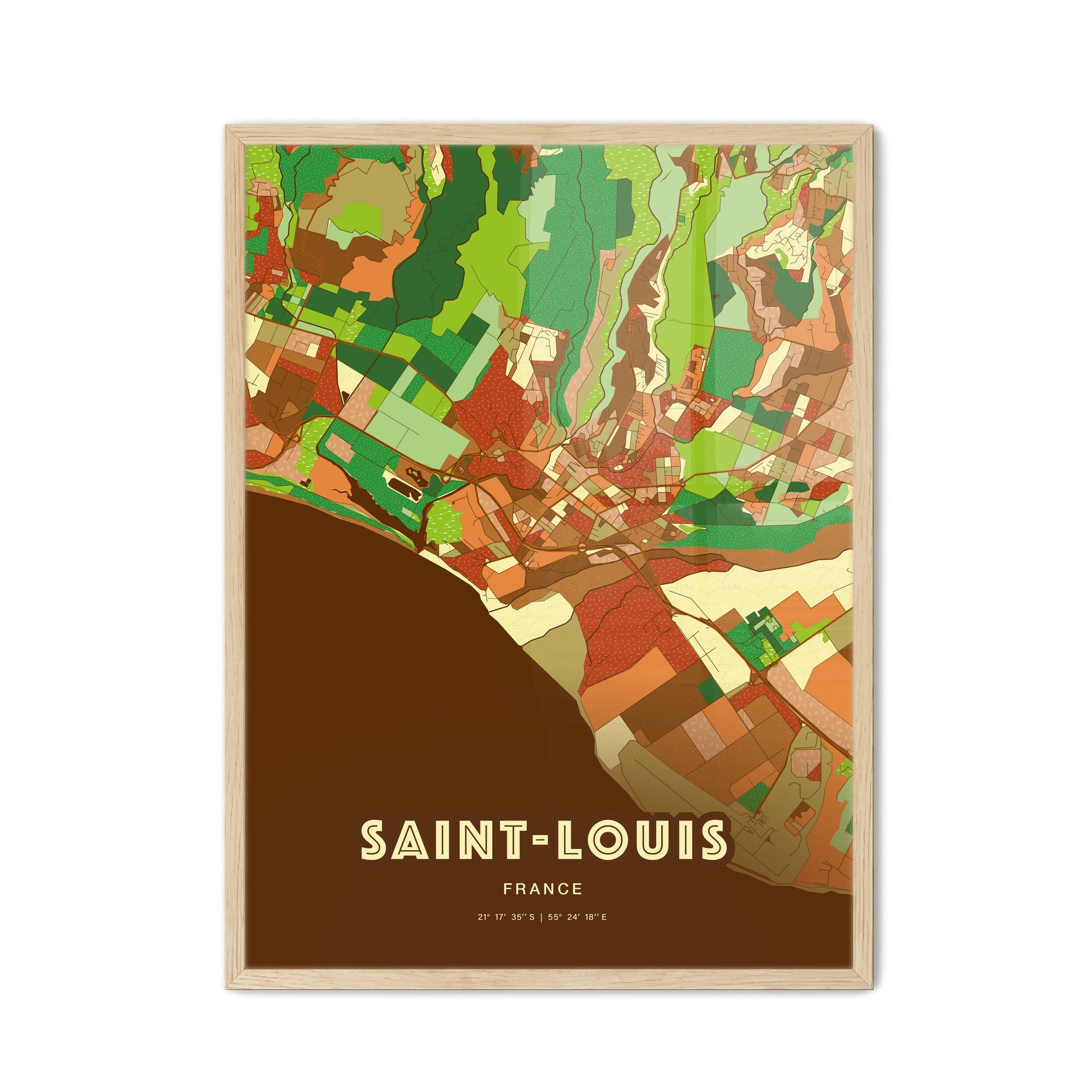 Colorful SAINT-LOUIS FRANCE Fine Art Map Farmhouse