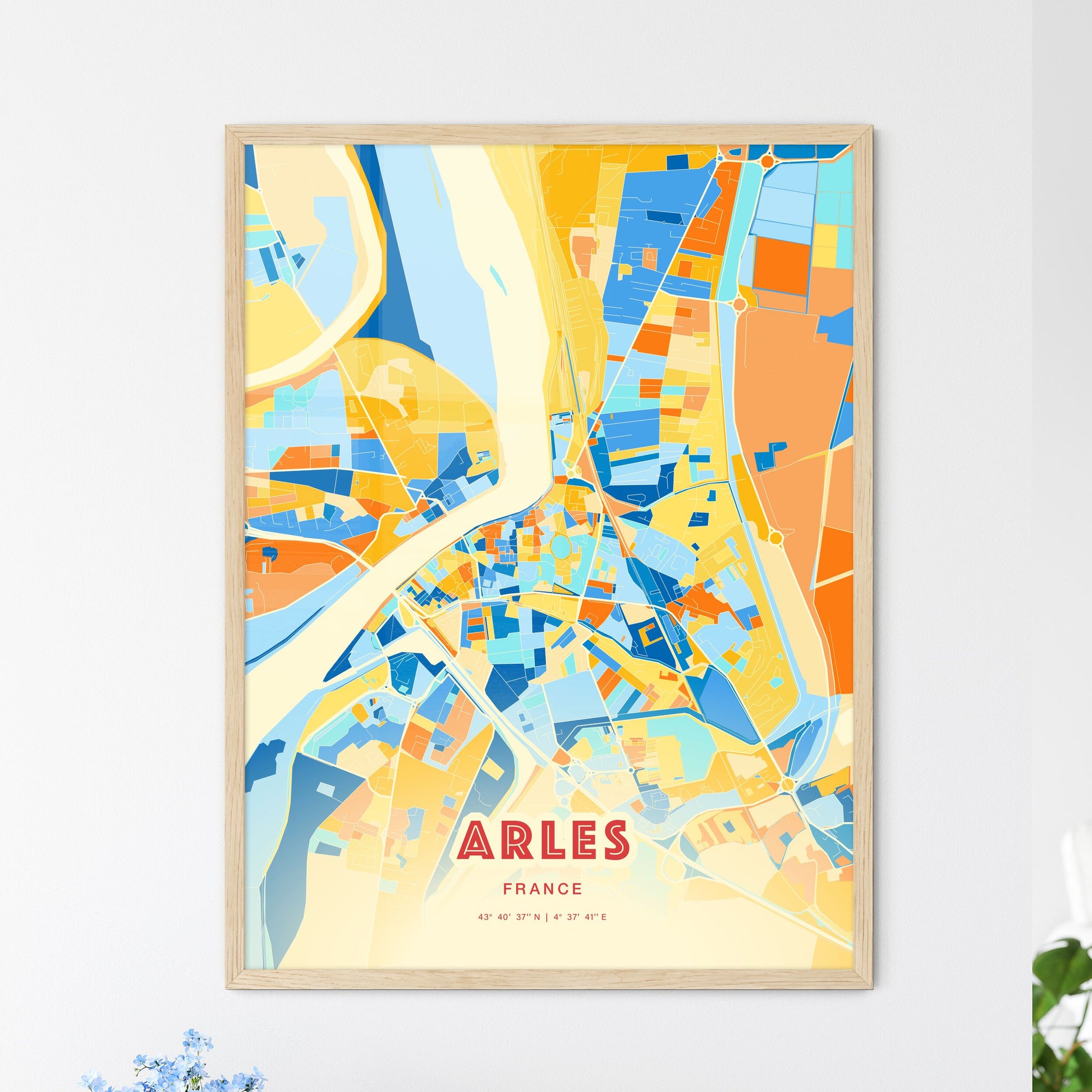 Colorful ARLES FRANCE Fine Art Map Blue Orange