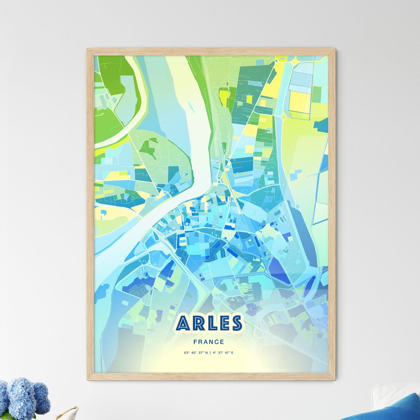 Colorful ARLES FRANCE Fine Art Map Cool Blue