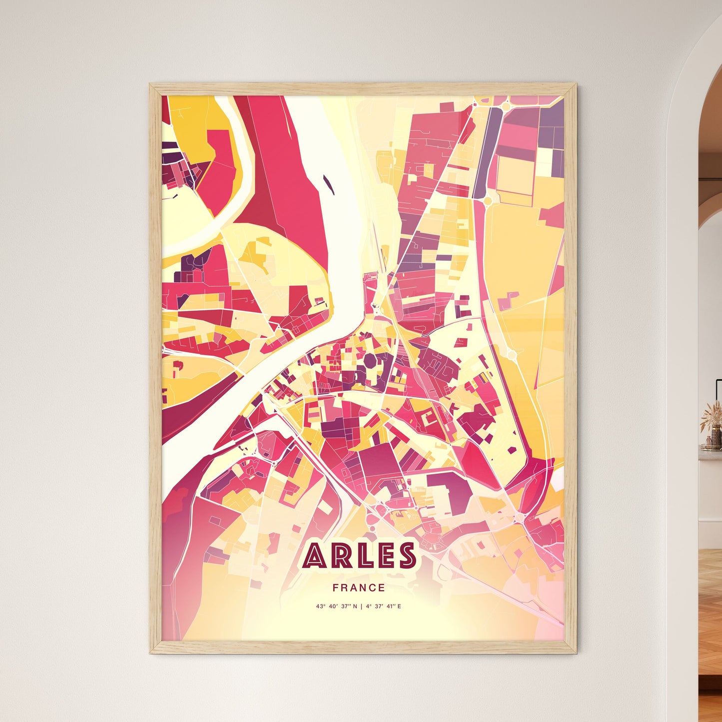 Colorful ARLES FRANCE Fine Art Map Hot Red