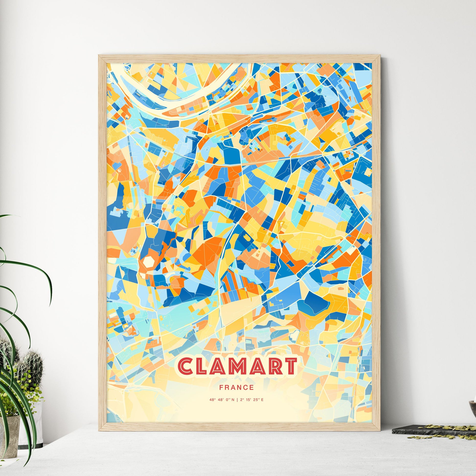 Colorful CLAMART FRANCE Fine Art Map Blue Orange