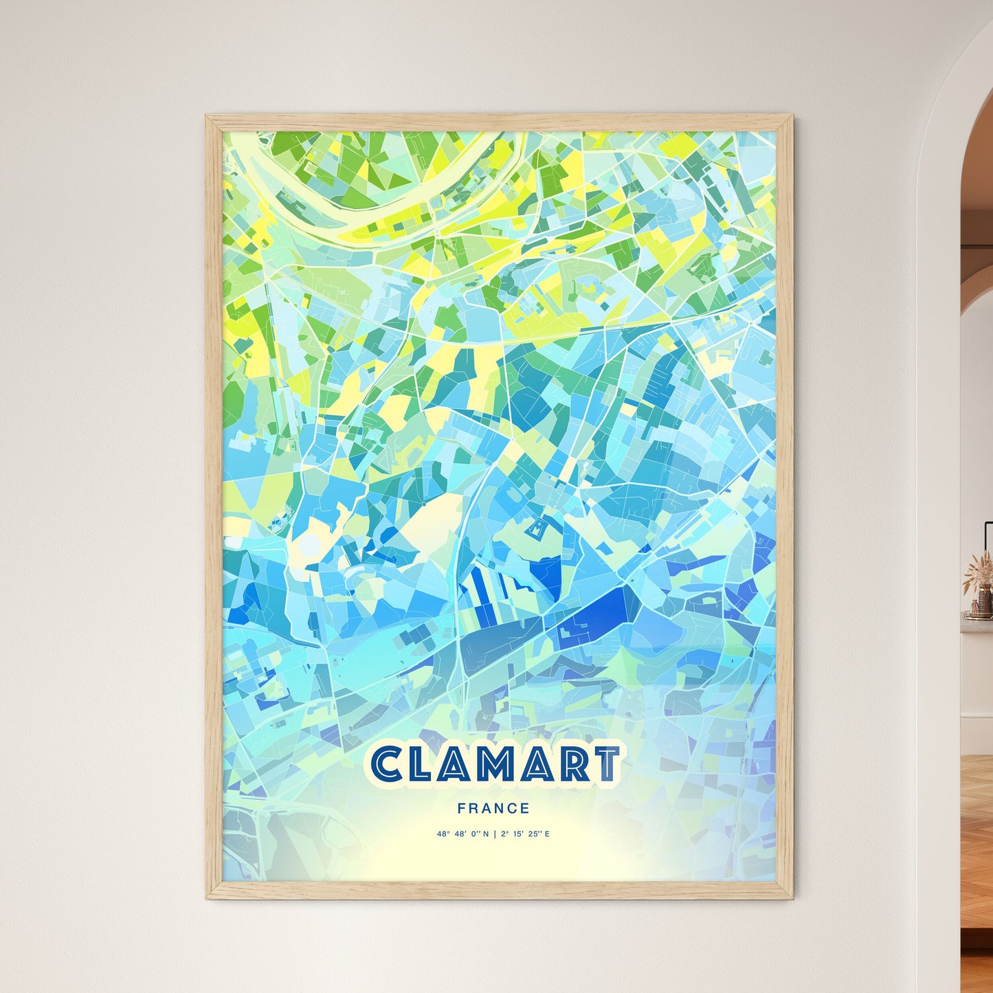 Colorful CLAMART FRANCE Fine Art Map Cool Blue