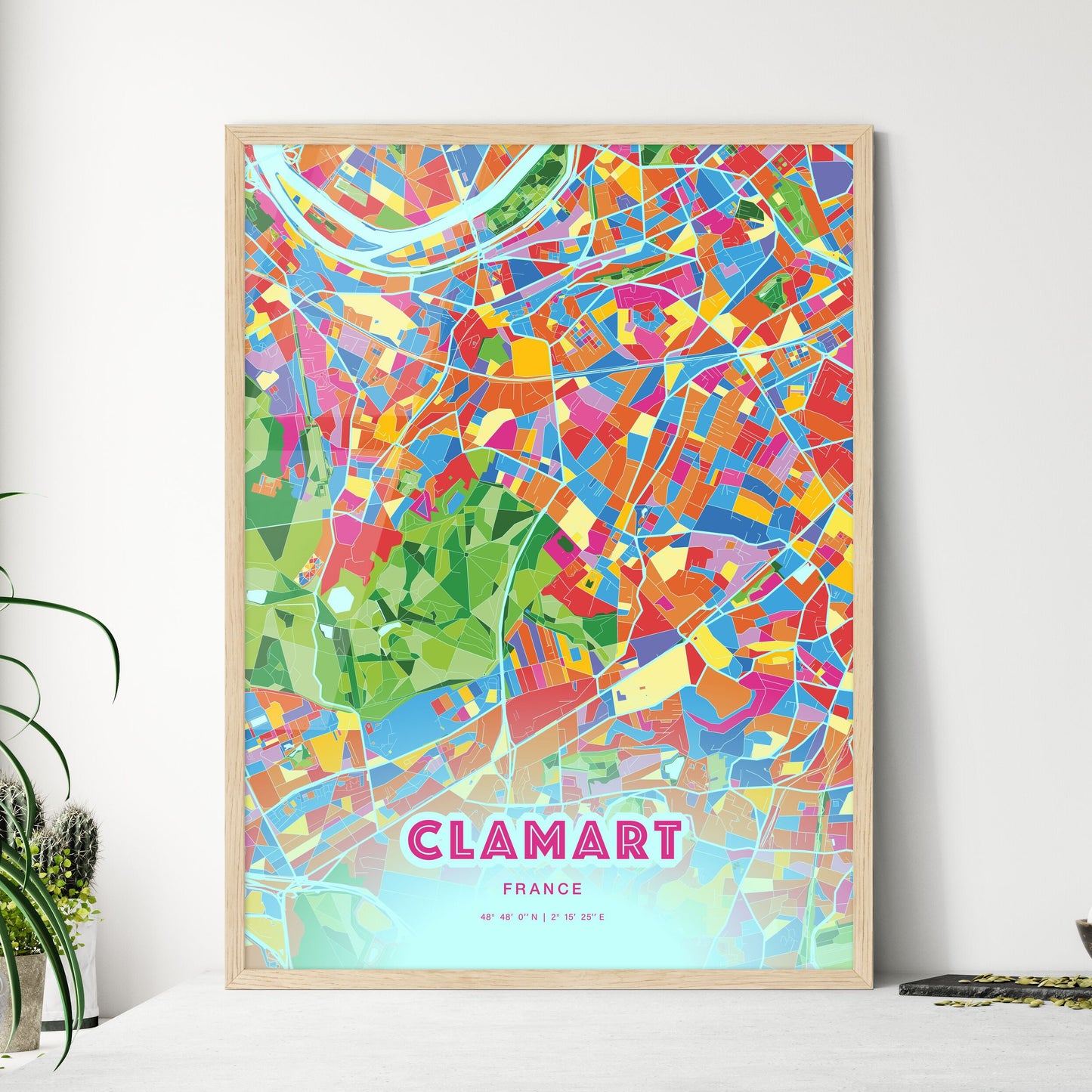 Colorful CLAMART FRANCE Fine Art Map Crazy Colors