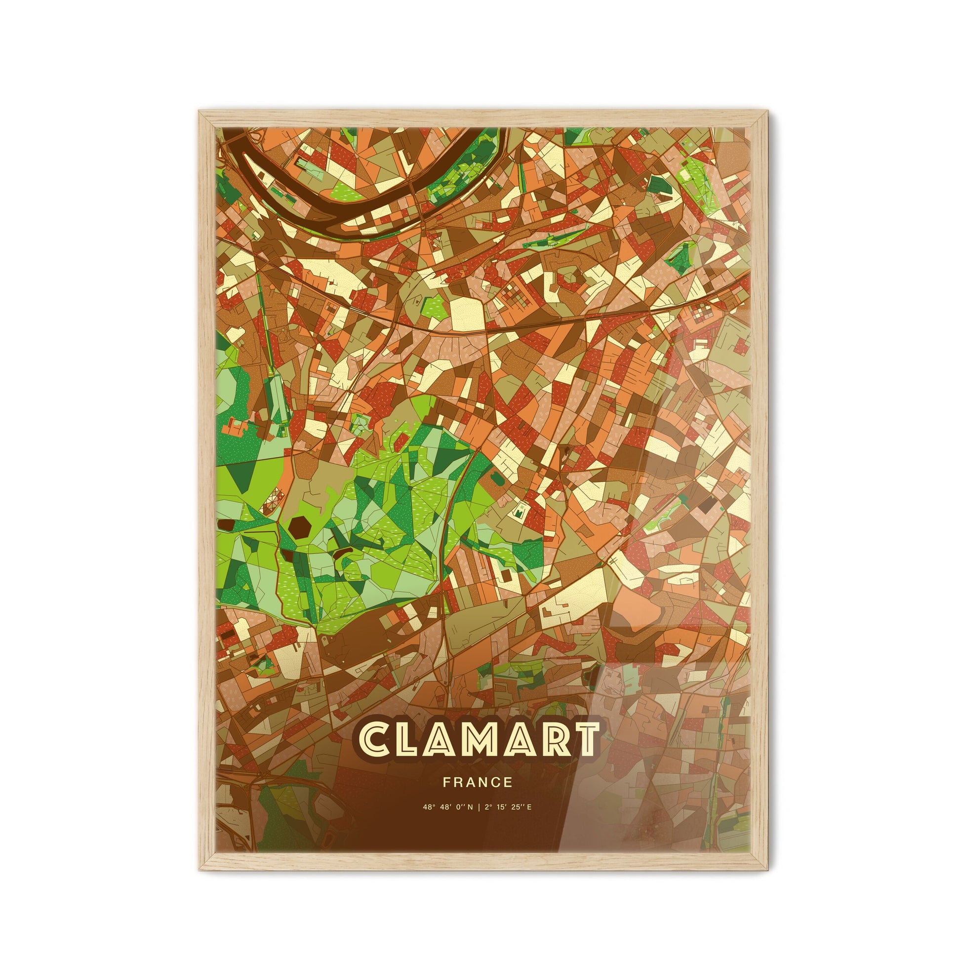 Colorful CLAMART FRANCE Fine Art Map Farmhouse