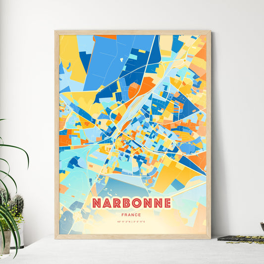 Colorful NARBONNE FRANCE Fine Art Map Blue Orange