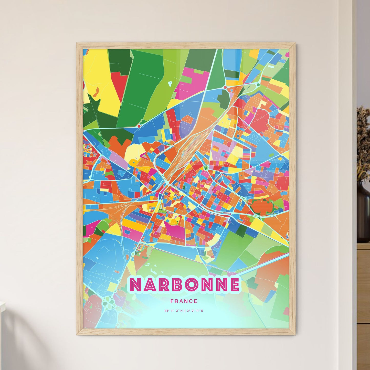 Colorful NARBONNE FRANCE Fine Art Map Crazy Colors