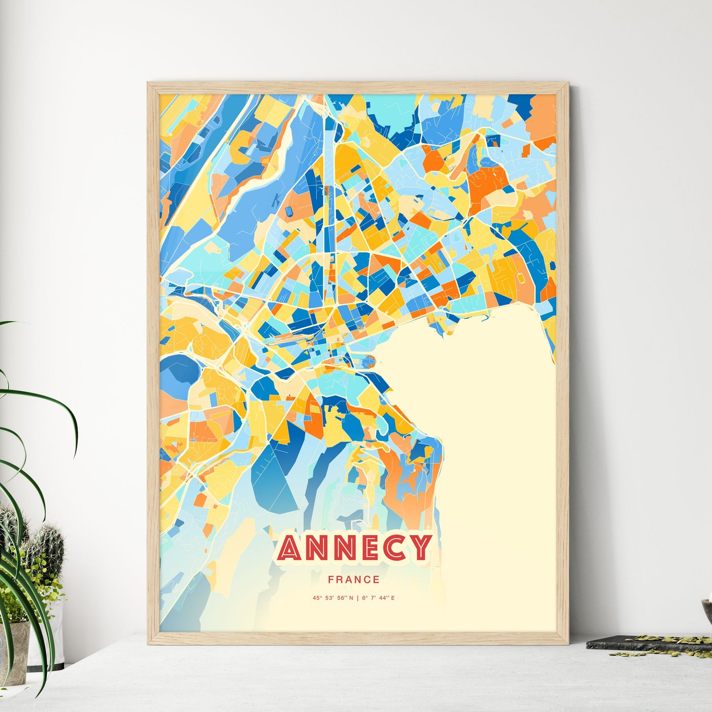 Colorful ANNECY FRANCE Fine Art Map Blue Orange