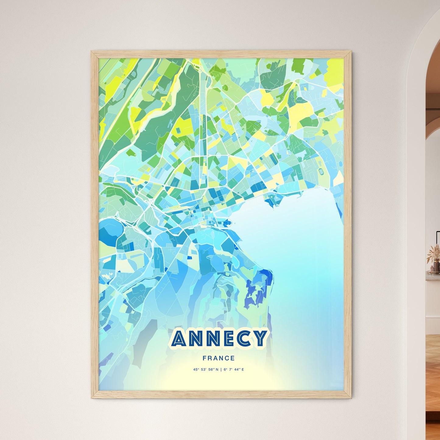 Colorful ANNECY FRANCE Fine Art Map Cool Blue