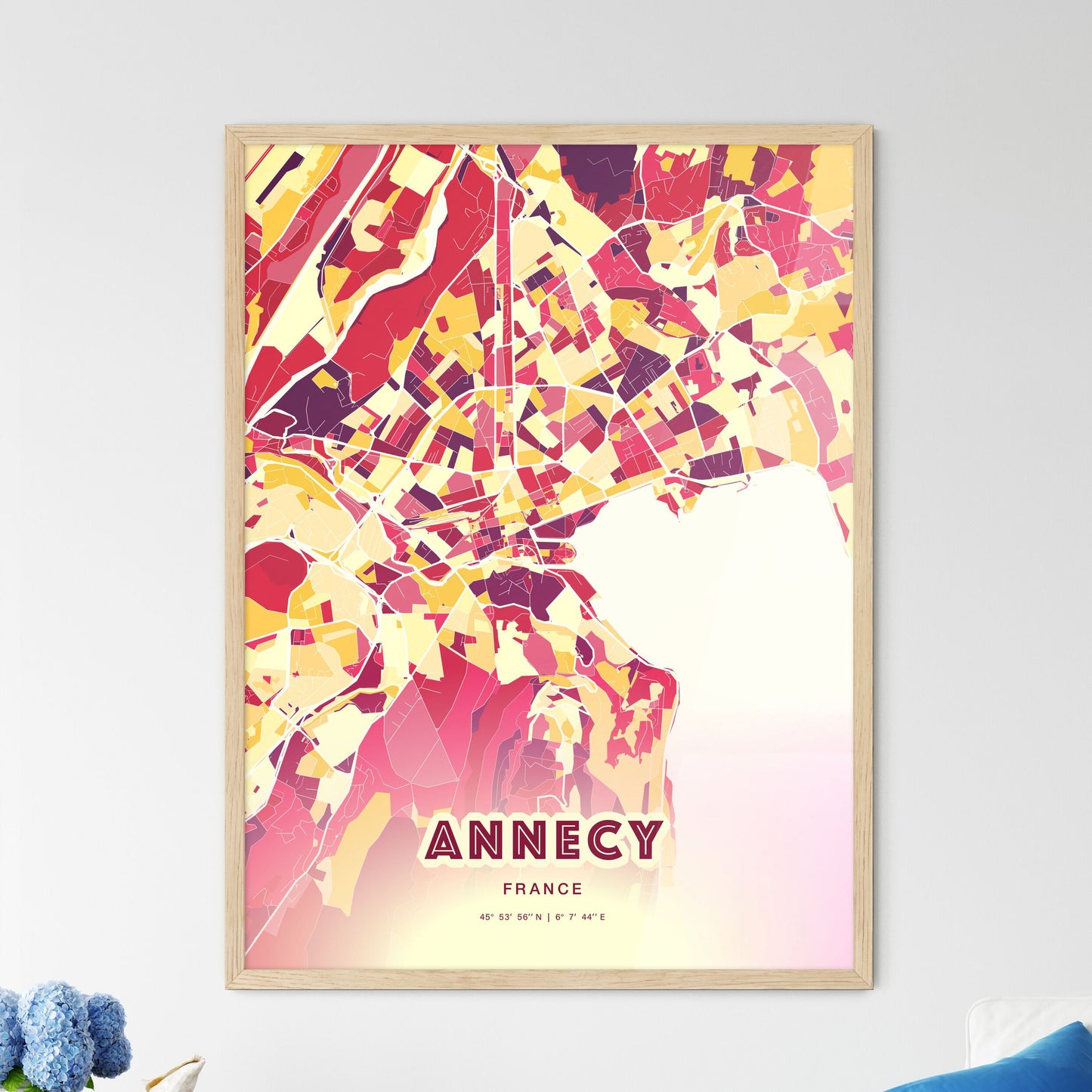 Colorful ANNECY FRANCE Fine Art Map Hot Red