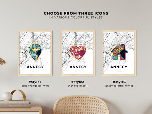 Annecy France maps with colorful icons