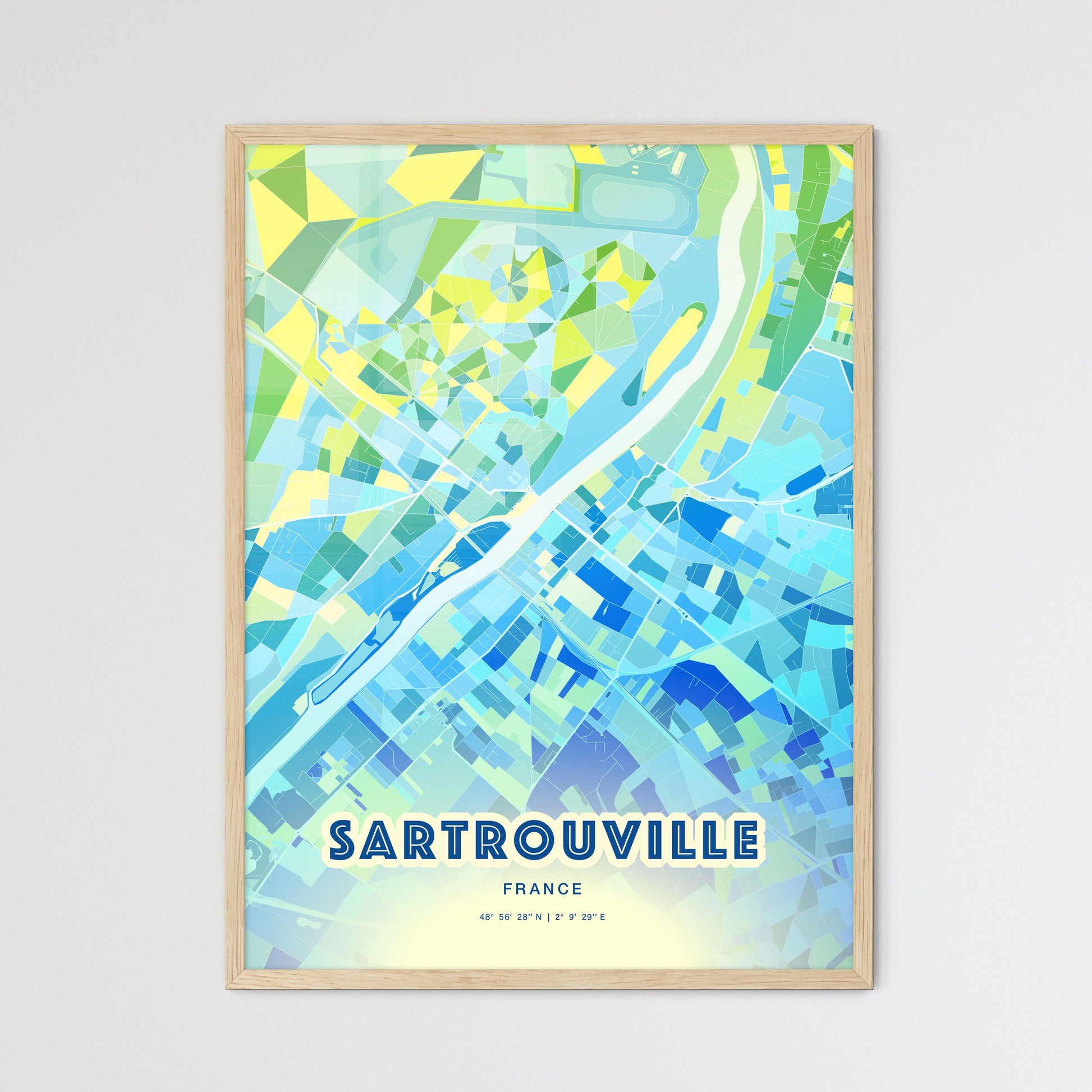 Colorful SARTROUVILLE FRANCE Fine Art Map Cool Blue