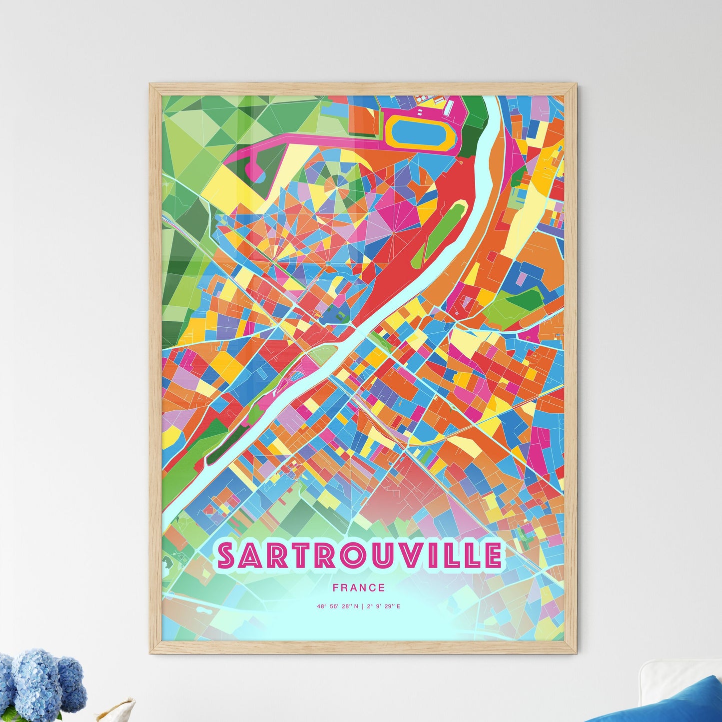 Colorful SARTROUVILLE FRANCE Fine Art Map Crazy Colors