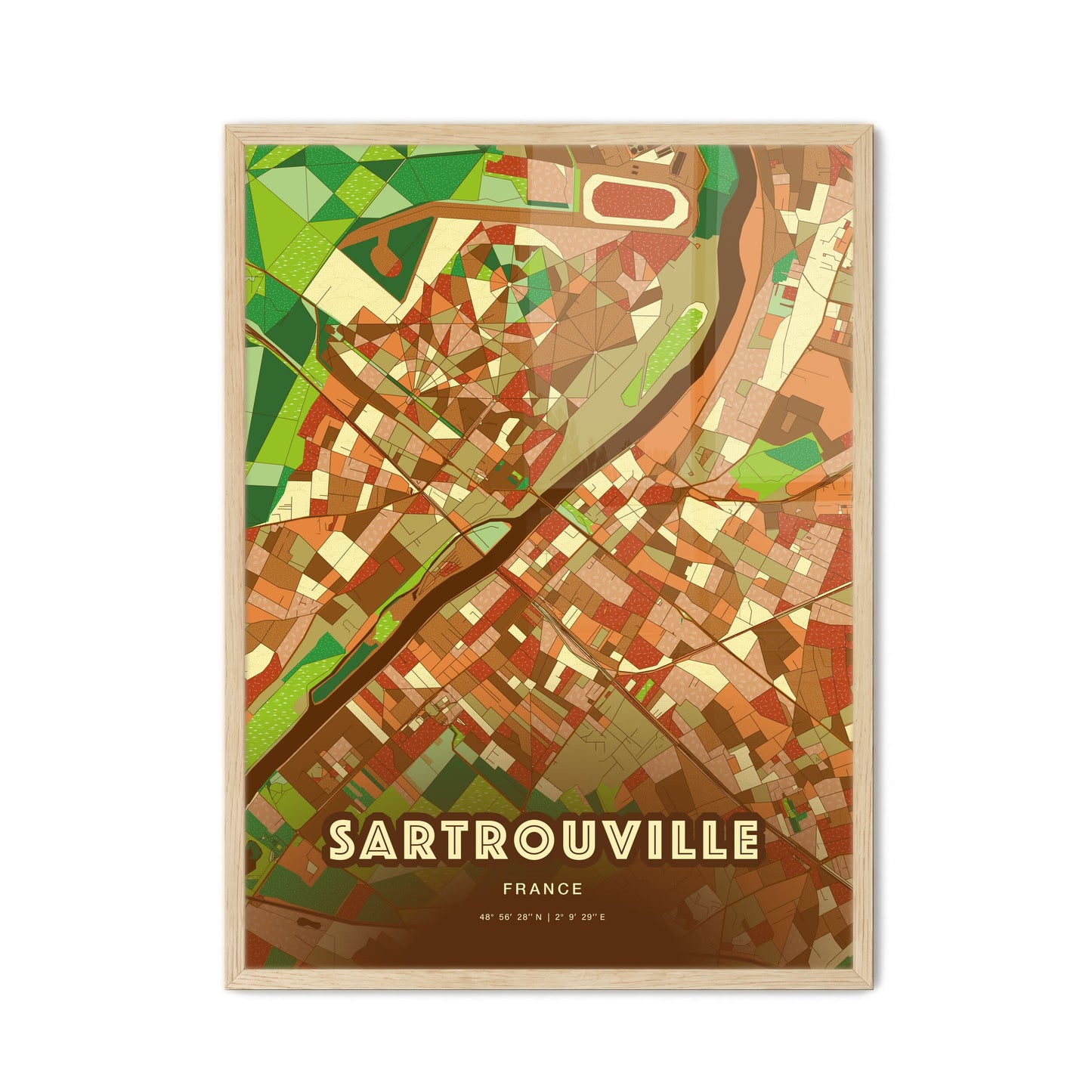 Colorful SARTROUVILLE FRANCE Fine Art Map Farmhouse