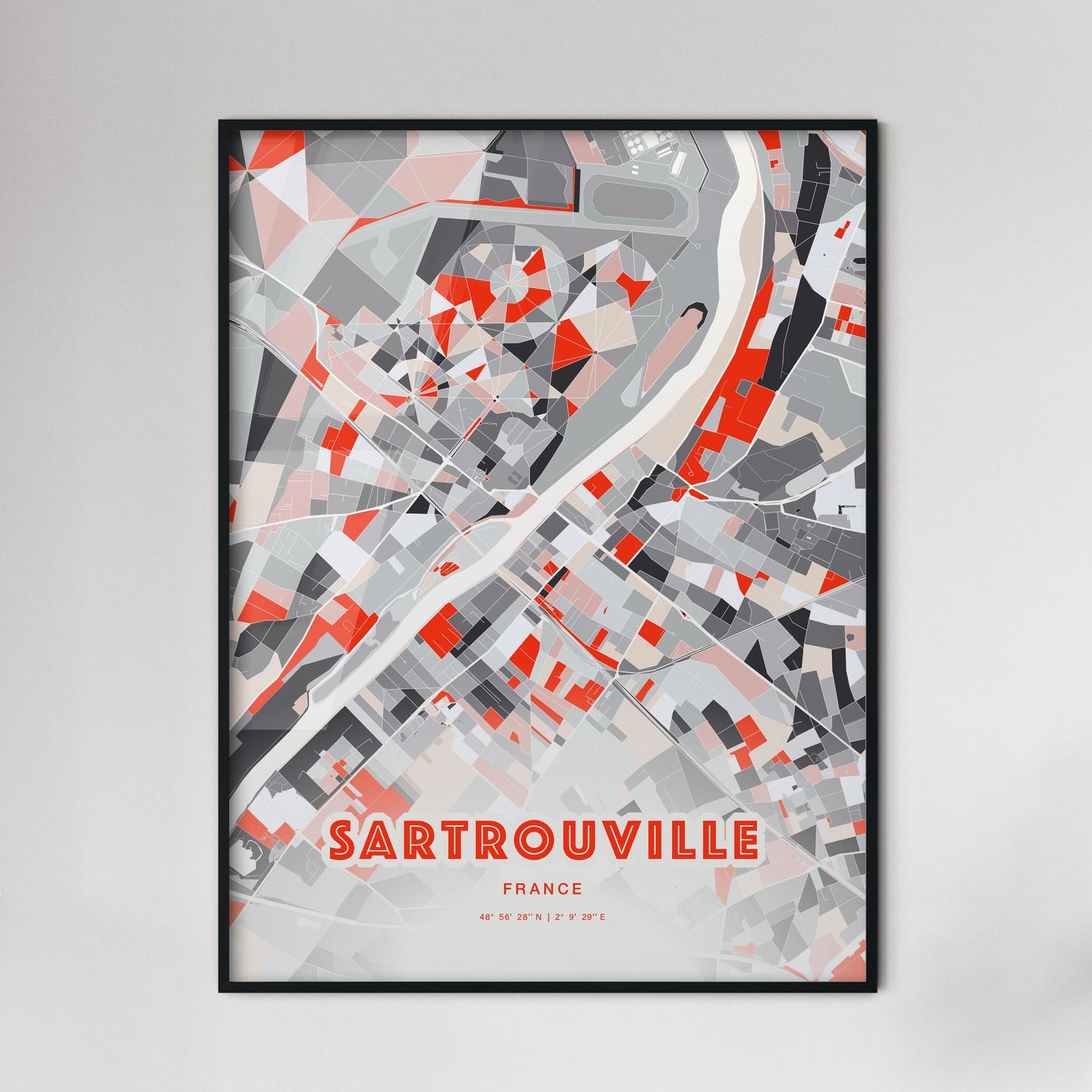 Colorful SARTROUVILLE FRANCE Fine Art Map Modern