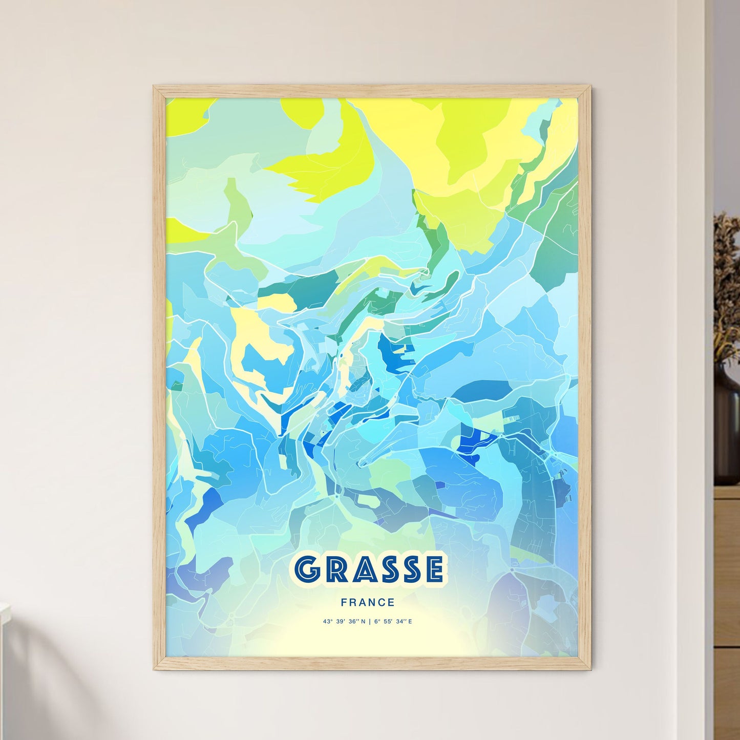 Colorful GRASSE FRANCE Fine Art Map Cool Blue