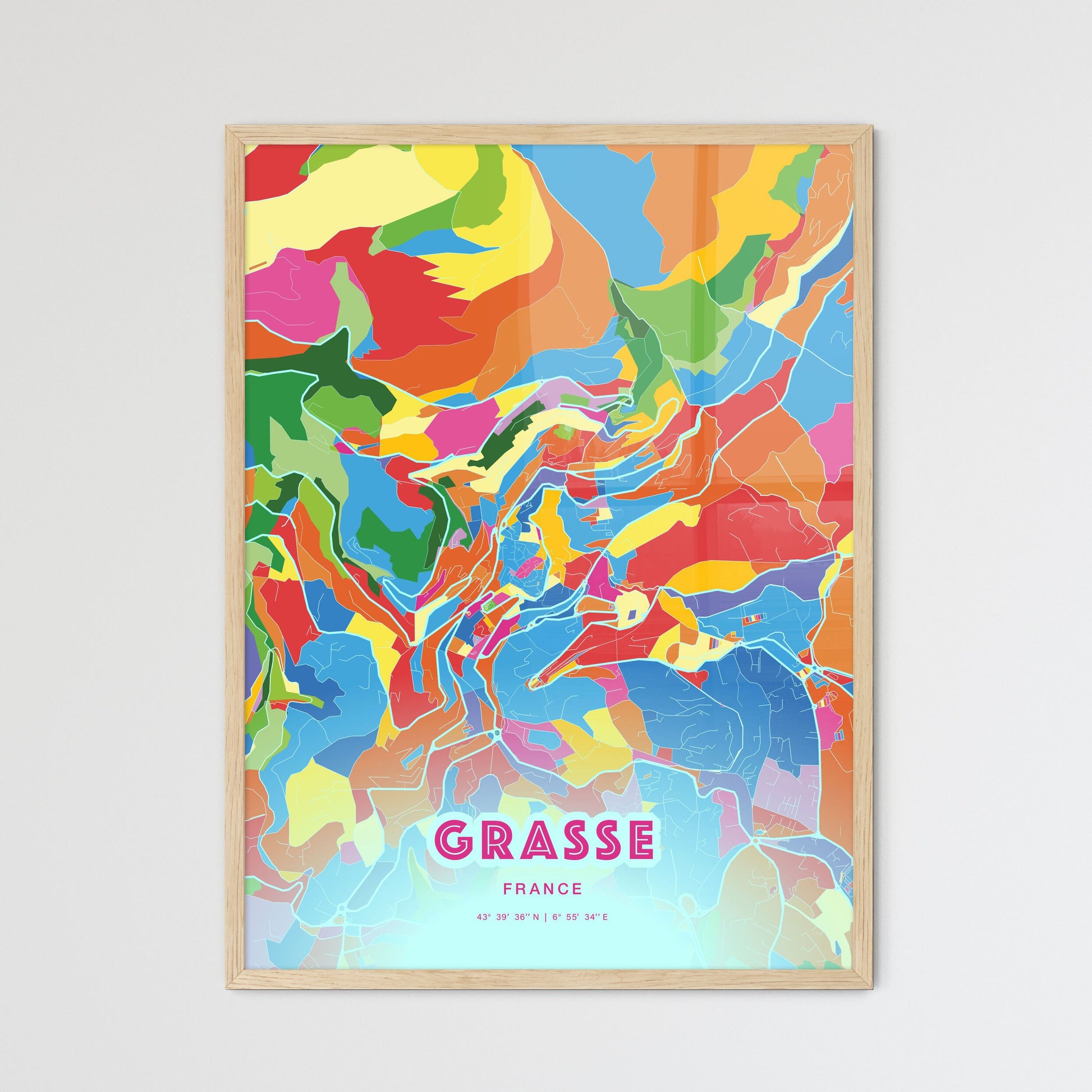Colorful GRASSE FRANCE Fine Art Map Crazy Colors