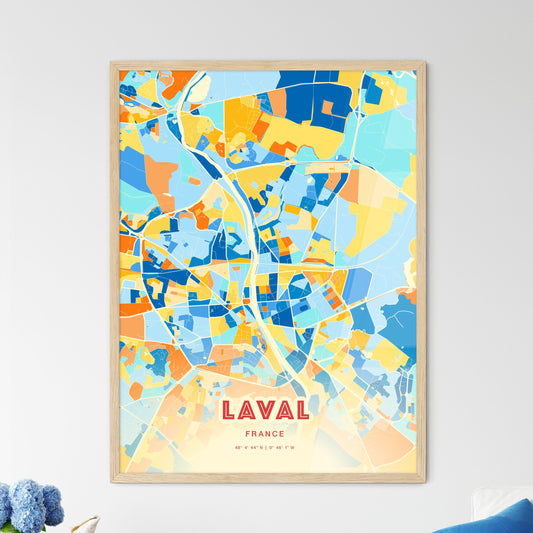 Colorful LAVAL FRANCE Fine Art Map Blue Orange