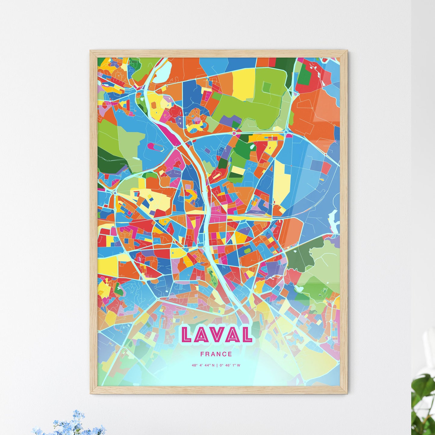 Colorful LAVAL FRANCE Fine Art Map Crazy Colors