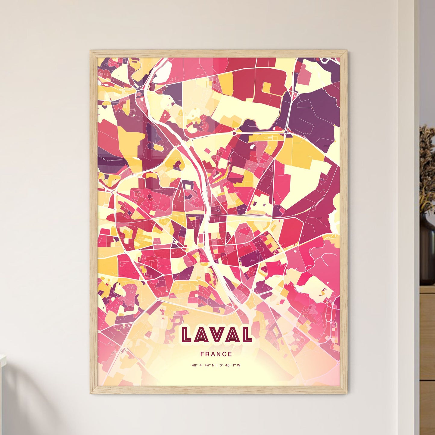 Colorful LAVAL FRANCE Fine Art Map Hot Red