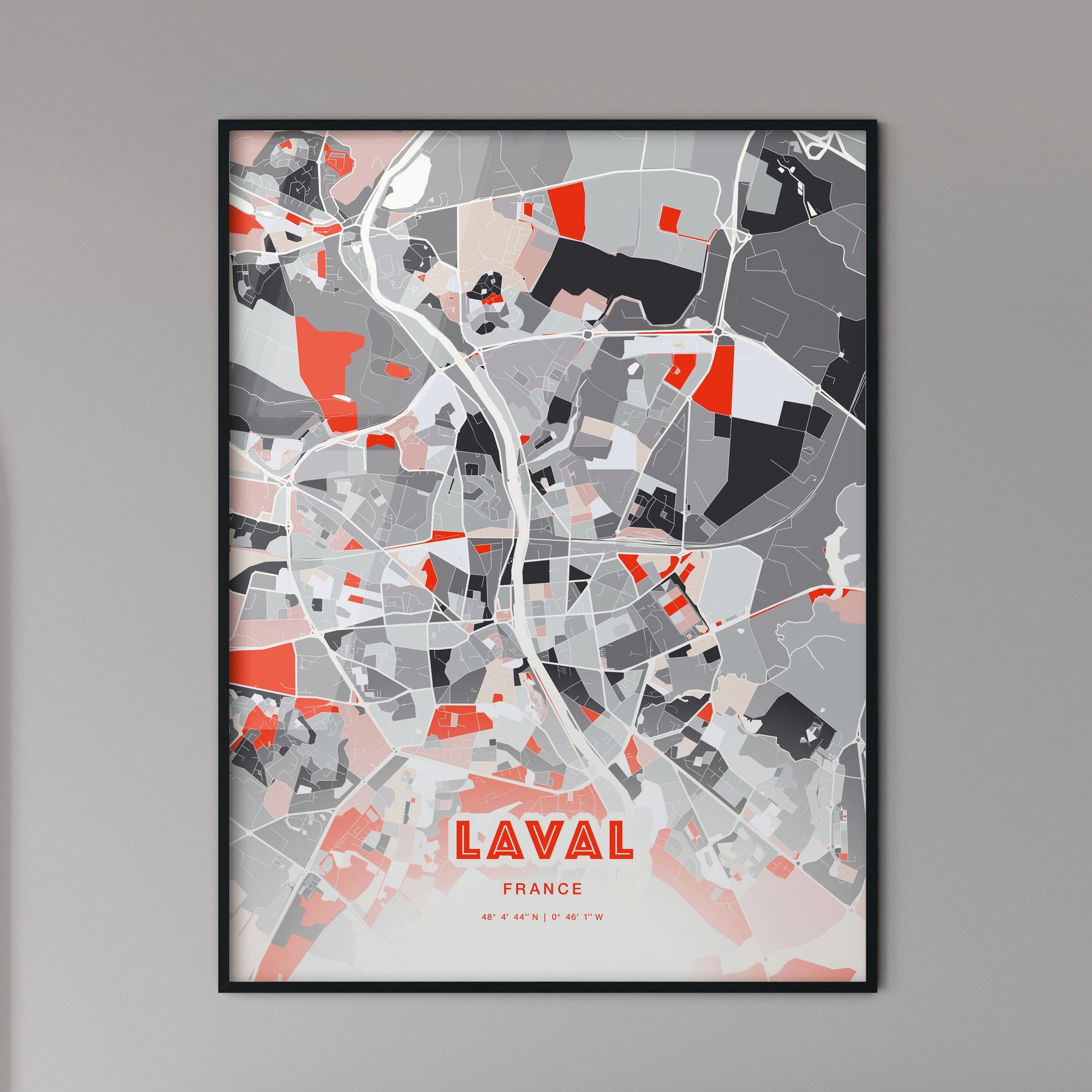 Colorful LAVAL FRANCE Fine Art Map Modern