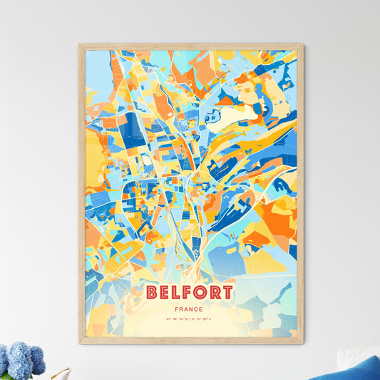 Colorful BELFORT FRANCE Fine Art Map Blue Orange