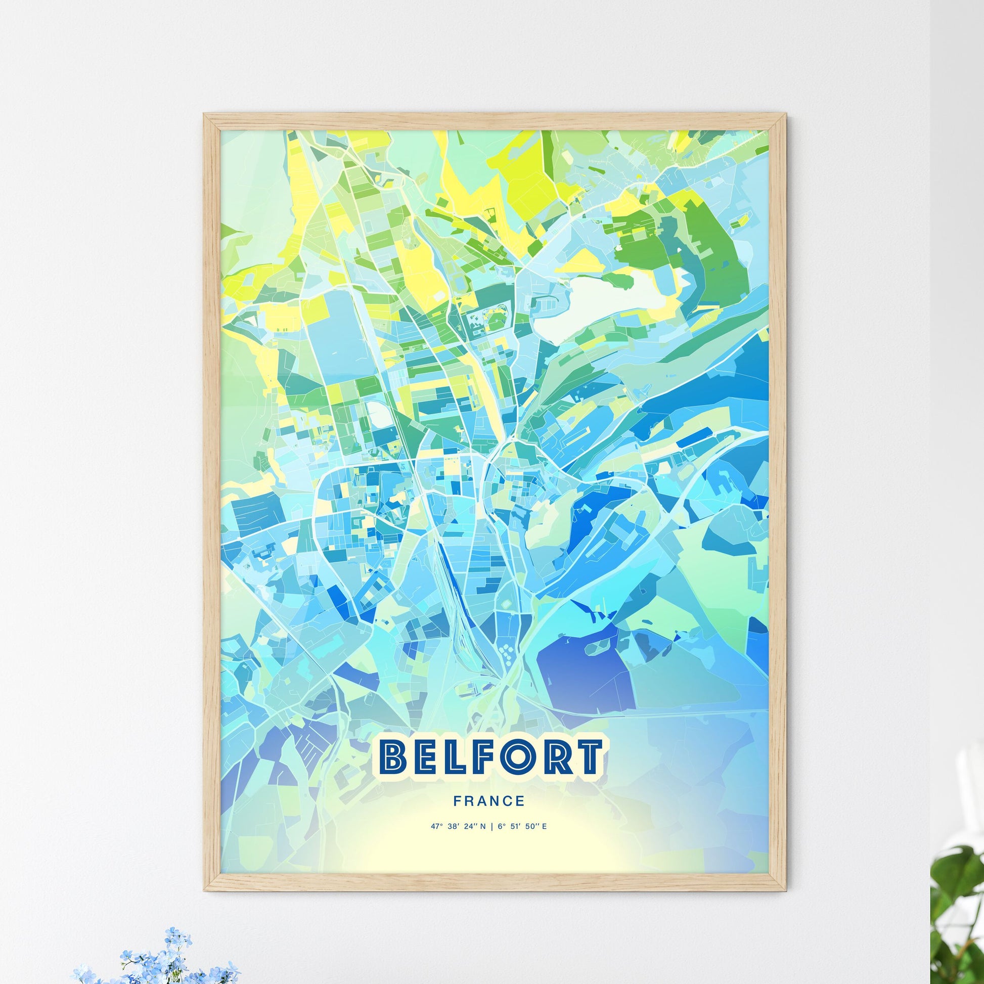 Colorful BELFORT FRANCE Fine Art Map Cool Blue