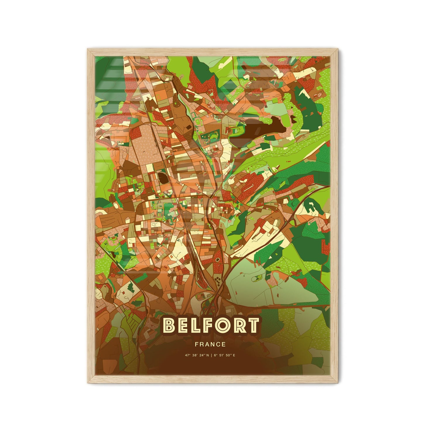 Colorful BELFORT FRANCE Fine Art Map Farmhouse