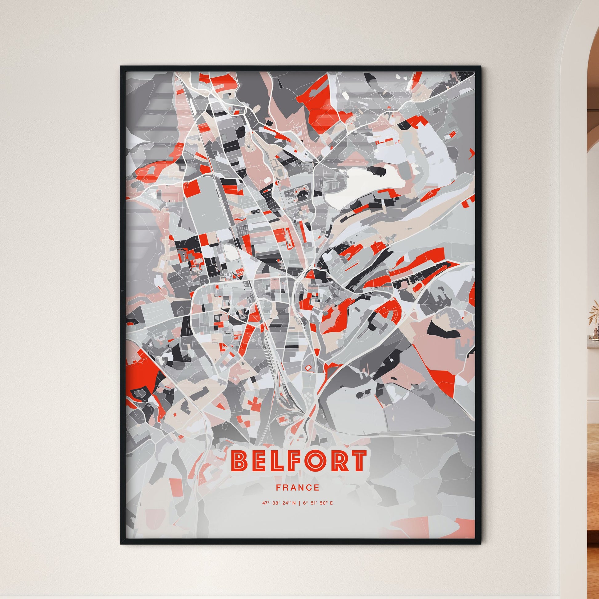 Colorful BELFORT FRANCE Fine Art Map Modern