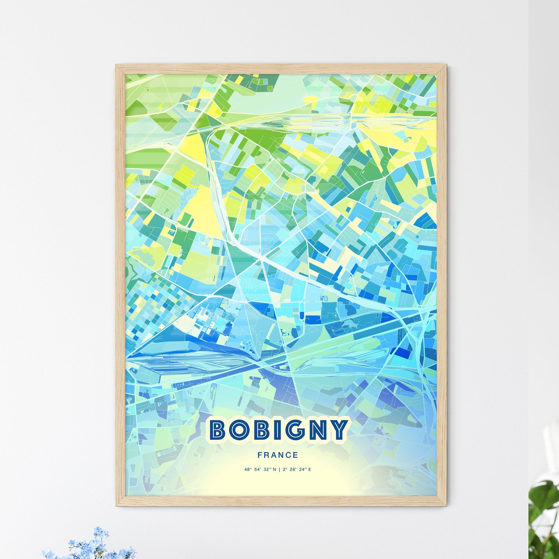 Colorful BOBIGNY FRANCE Fine Art Map Cool Blue