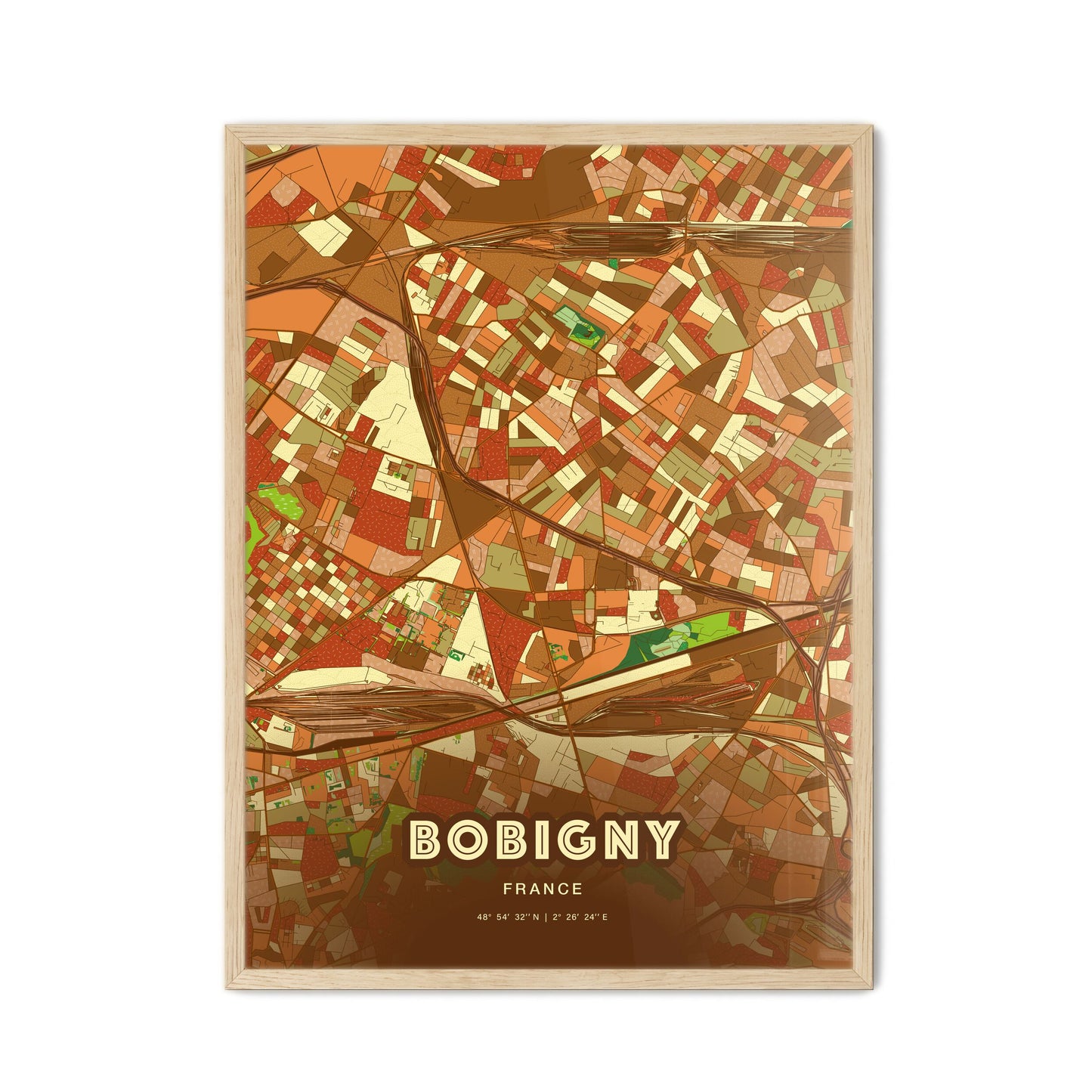 Colorful BOBIGNY FRANCE Fine Art Map Farmhouse