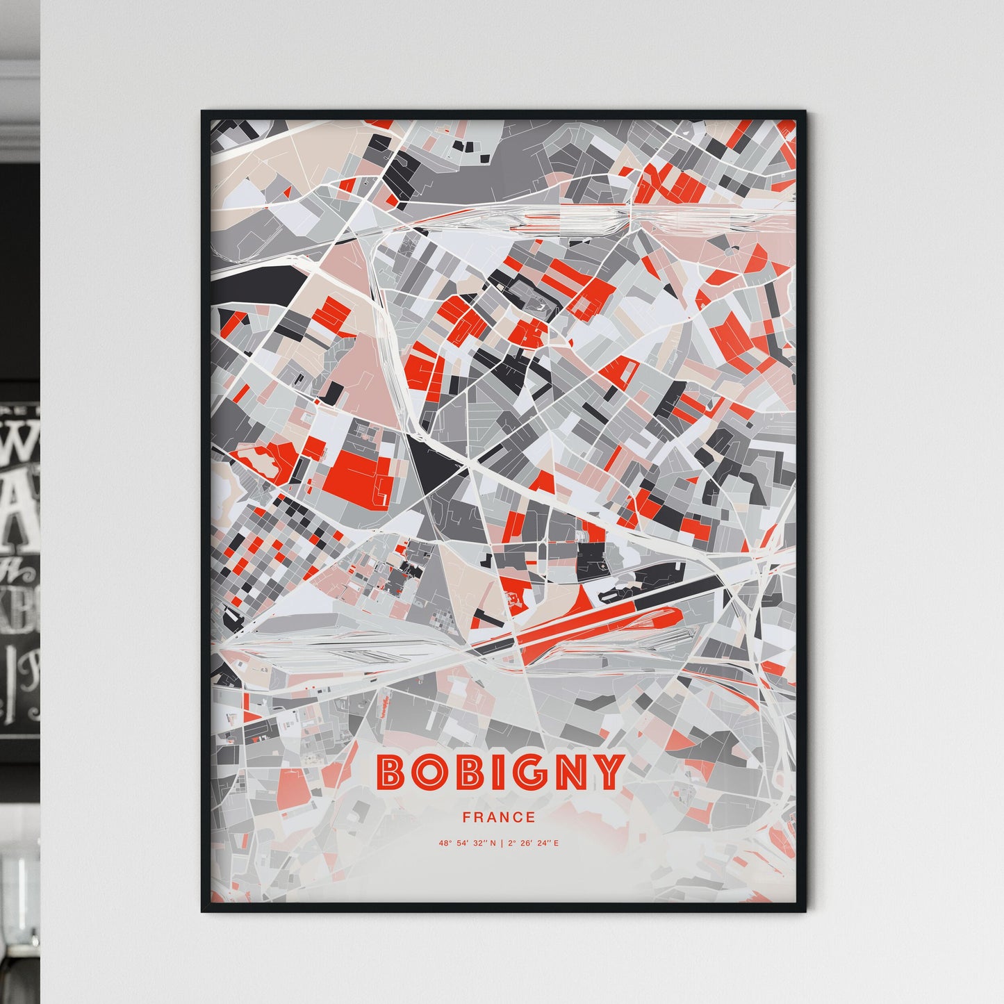 Colorful BOBIGNY FRANCE Fine Art Map Modern