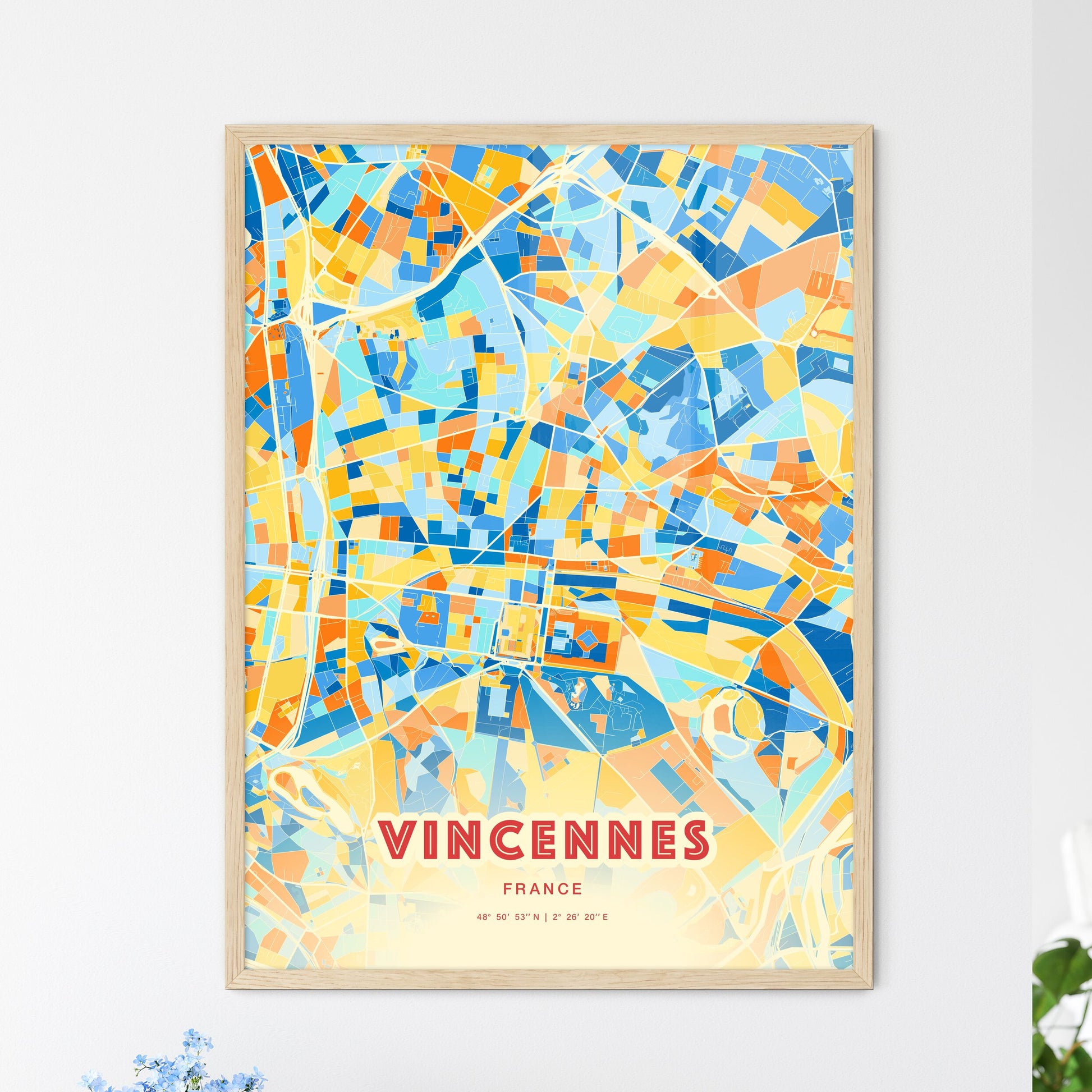 Colorful VINCENNES FRANCE Fine Art Map Blue Orange