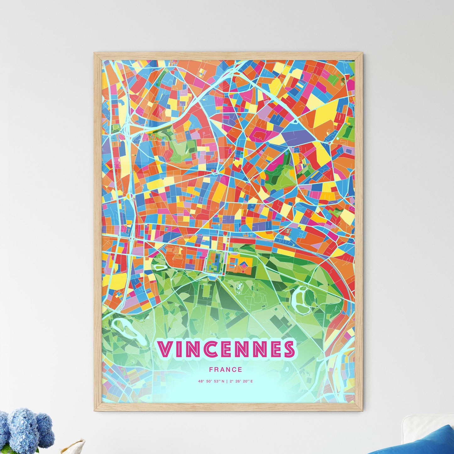 Colorful VINCENNES FRANCE Fine Art Map Crazy Colors