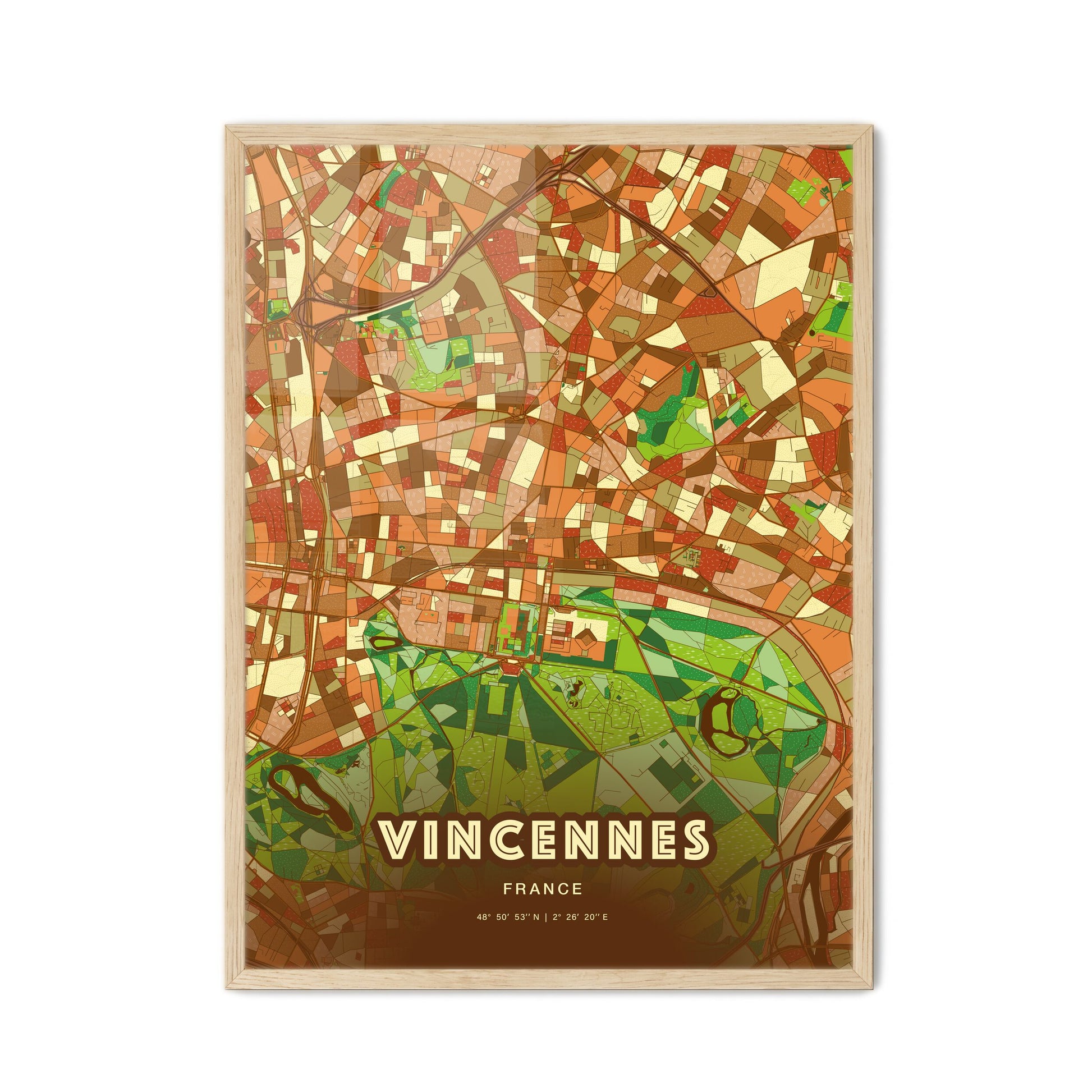 Colorful VINCENNES FRANCE Fine Art Map Farmhouse