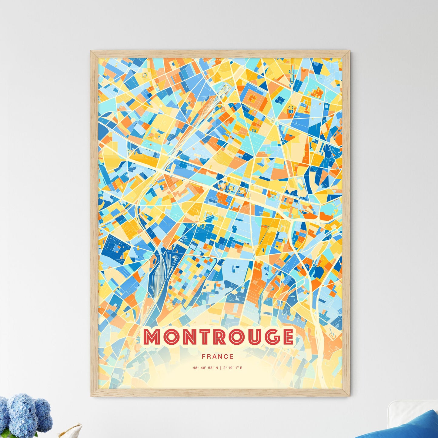 Colorful MONTROUGE FRANCE Fine Art Map Blue Orange