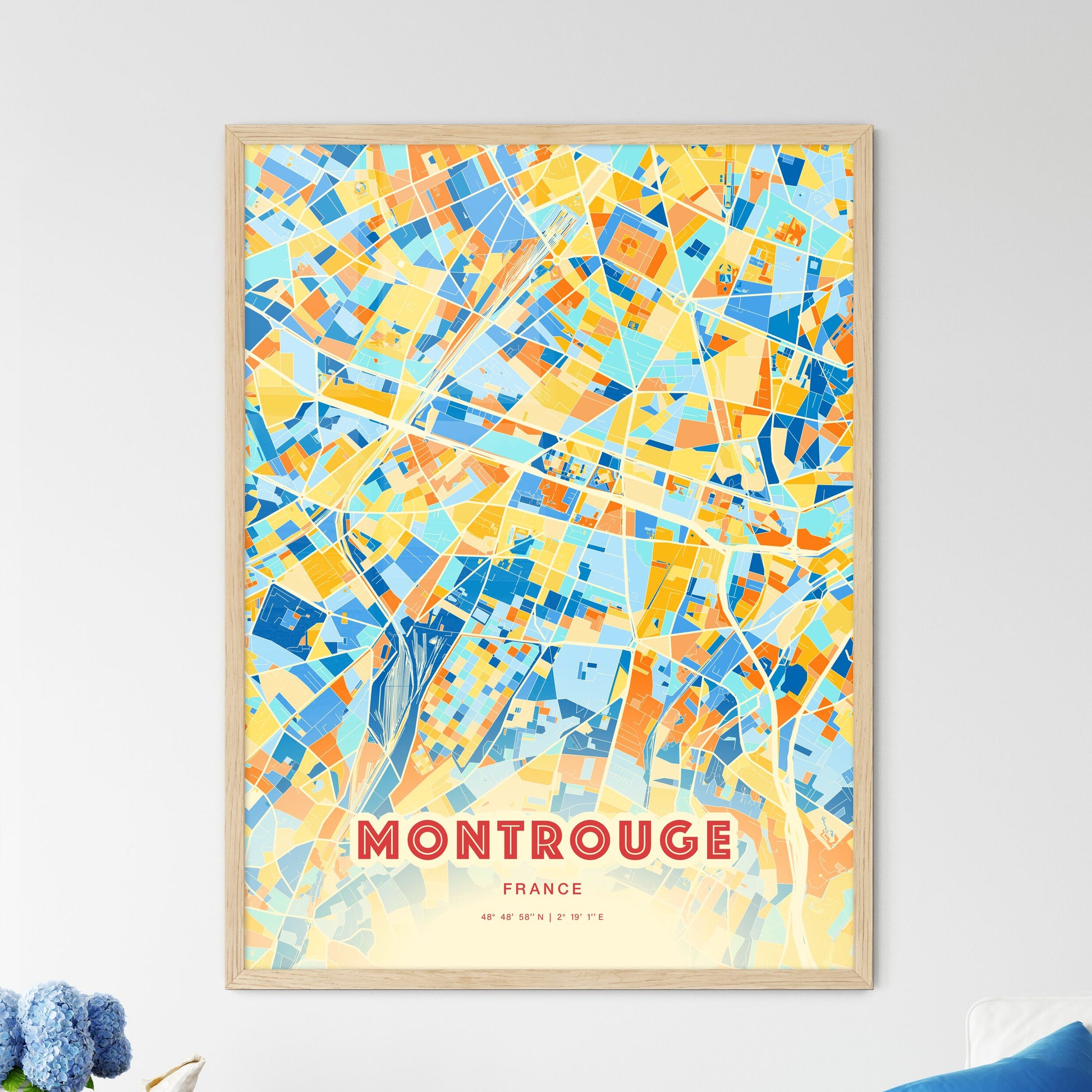 Colorful MONTROUGE FRANCE Fine Art Map Blue Orange